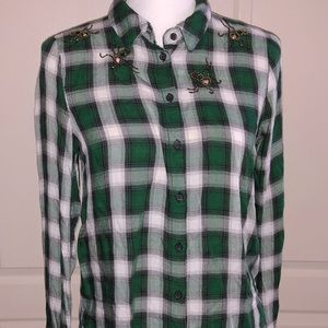 H&M - Green Plaid Shirt- Size 8